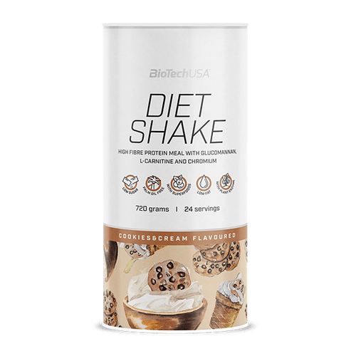 Diet Shake firmy BioTechUSA to bogaty w błonnik białkowy napój w proszku zawierający super składniki odżywcze, o niskiej zawartości tłuszczu, bez oleju palmowego.